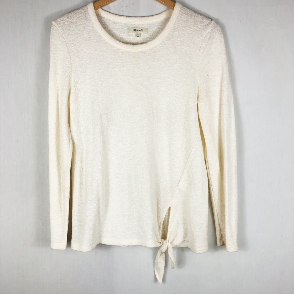 Madewell Textured Crepe Front Tie Top | Ivory | Size Medium